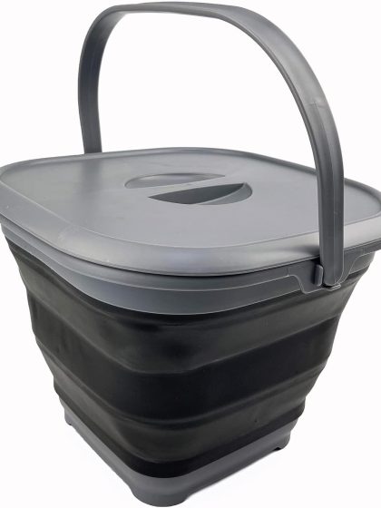 8.5L (2.2 Gallon) Collapsible Square Handy Bucket with Lid/Foldable Square Water Pail with Lid/Portable Tub with Handle and Lid (Grey/Black)